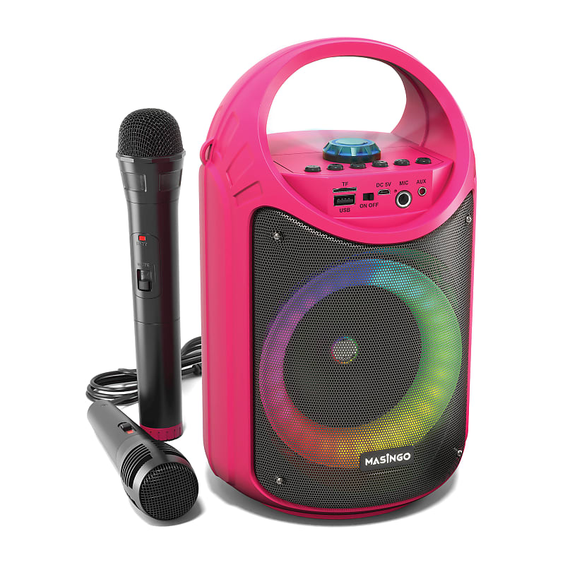 MASINGO 2023 New Bluetooth Karaoke Machine for Adults and Kids with 1 Wireless Karaoke Microphone and 1 Wired Mic, PA Portable Speaker System with LED Party Lights, Burletta C10 Pink image 1