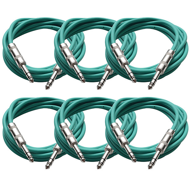 Seismic Audio SATRX-10GREEN6 1/4" TRS Patch Cables - 10' (6-Pack) image 1