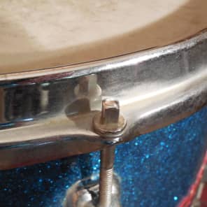 VINTAGE 1960s PEARL 4 pc BLUE SPARKLE DRUM KIT WITH HARDWARE (ALL ORIGINAL) image 6