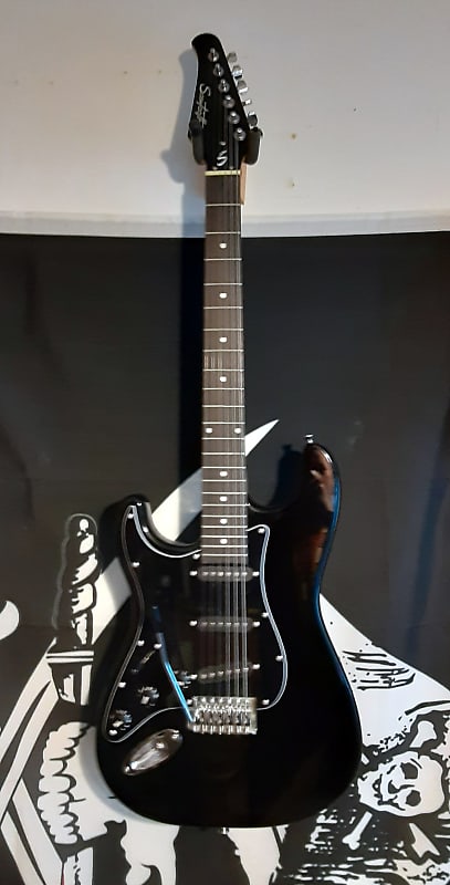 Sawtooth Strat Copy Left Handed Black w/gig bag by Guitars For Vets image 1