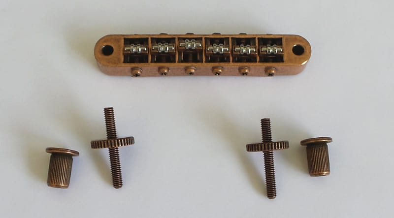 New Roller Bridge,4mm Post Hole,Tune-O-Matic Bridge,With Screw Post and  Wheel,Curved Bottom Base,Antiqued Bronze finish