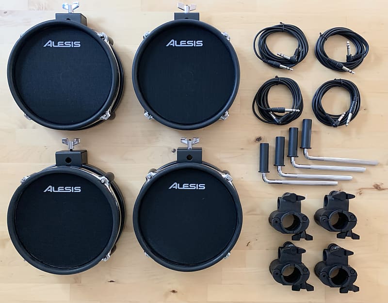 NEW 4X Alesis Command 8 Inch Mesh DUAL-ZONE Pad Pack- 8" Drum,1.5in Clamp, L-Rod, Cable image 1