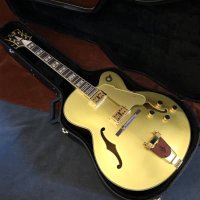 Dot on Shaft Carparelli Hollow Body Archtop Guitar Gold Metallic w/ Hard Case image 1