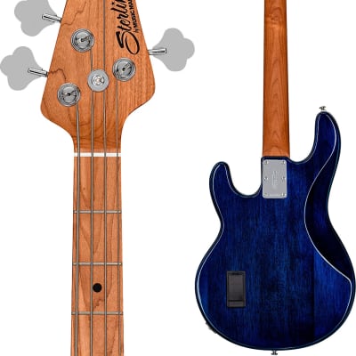 Sterling StingRay RAY34FM Flame Maple 4-String Bass Guitar, Neptune Blue w/ Bag image 7
