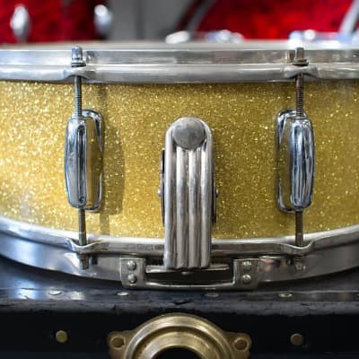 1950s Slingerland 5x14 Sparkling Gold Pearl Super Gene Krupa Snare Drum image 6