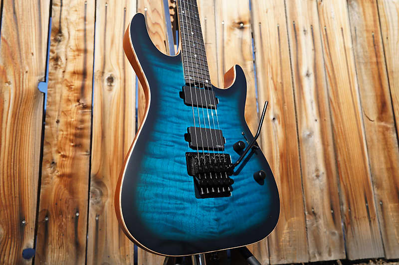 ESP USA M-II FR - Black Aqua Sunburst Satin 6-String Electric Guitar w/ Black Tolex Case (2024) image 1