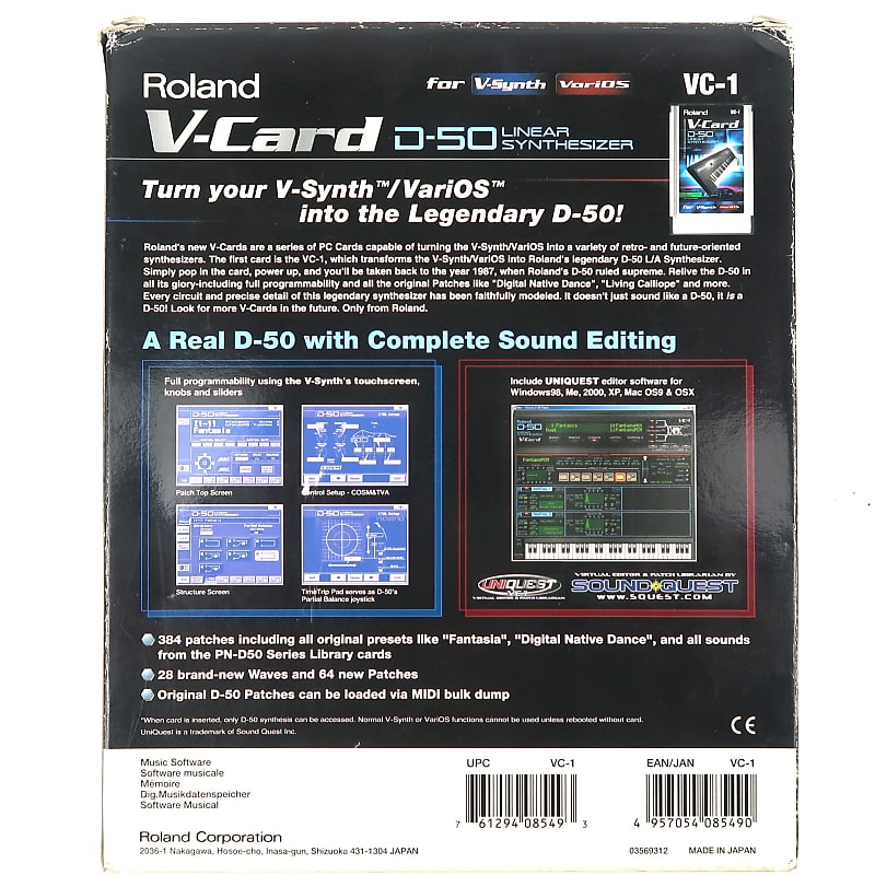 Roland VC-1 V-Card for V-Synth D-50 Complete Set In Box