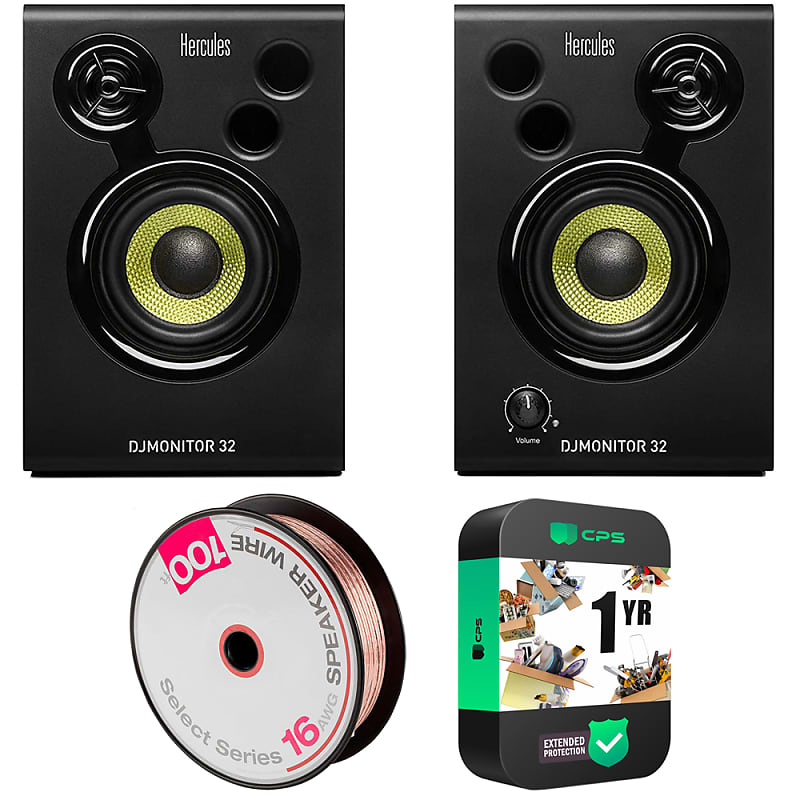 Hercules DJ MONITOR 32 60W Speakers with 3" Woofer, Pair w/ Warranty Bundle image 1