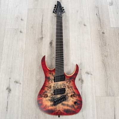 Mayones Duvell Elite VF 7 Multi-Scale 7-String Guitar, Trans Jeans Black Red Burst Satin image 3