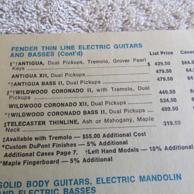 1968 Fender  Price List Original Vintage Fender Price List W/Guitars Amps Parts & More Vintage 1968 image 3