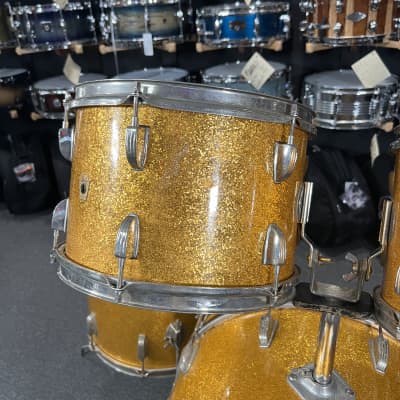 Vintage 60's Ludwig Hollywood Outfit 12/12/16/22" Drum Set Kit with matching 14" Jazz Fest Snare in Sparkling Gold Pearl image 4