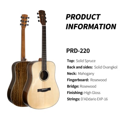 TARIO 41'' Acoustic All Solid Guitar Solid Spruce Top Solid Ovangkol Back and Sides Mahogany Neck image 4