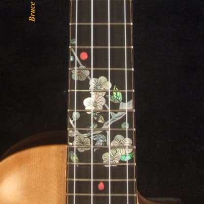 Bruce Wei Carved ARCHTOP Solid Spruce, Curly Maple, Walnut Tenor Ukulele, Floral Inlay UAC17-2037 image 3