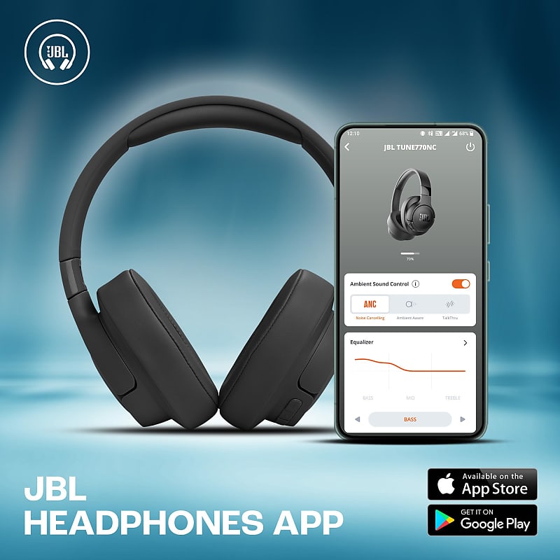 JBL Tune Headphones, Cancelling, 70 Adaptive Noise in with Battery hours and Bluetooth Black | Life, 770NC Over-Ear Wireless Reverb