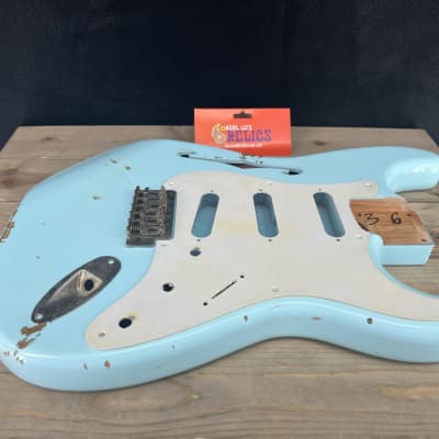 Real Life Relics Thinline F Hole Strat® Stratocaster® Body Aged Sonic Blue image 3