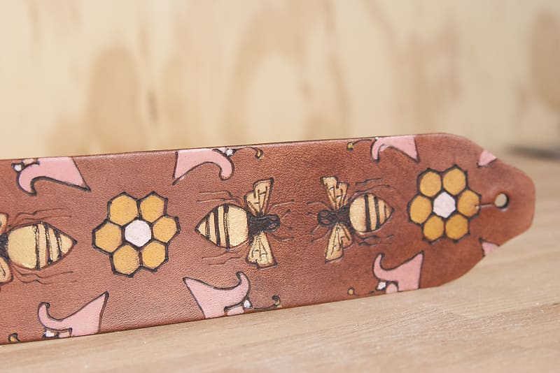 Ukulele Strap - Meadow pattern with bees and flowers by Moxie & Oliver image 1