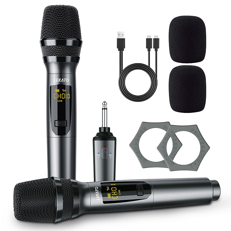 5 Core Wireless Microphones 210ft Range UHF Dual Karaoke Mic Cardioid  Pickup Rechargeable Receiver Cordless Microfono Inalambrico Gray - WM UHF  02-GRAY