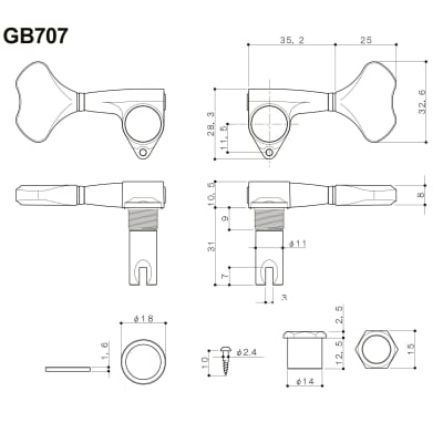 NEW Gotoh GB707 4-String Bass Machine Head Tuner Set Key L2+R2 w Screws - CHROME image 3