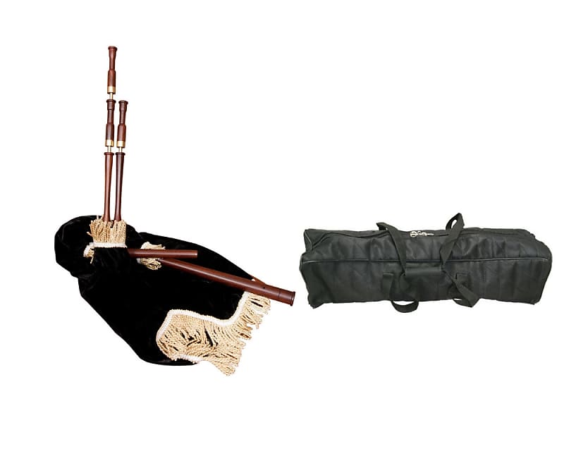 Roosebeck Bagpipes Package Includes: Roosebeck Medieval Smallpipes Bagpipes W/ Brass Mounts & Black Cover + Full Size Bagpipes Set Nylon Carrying Bag Case image 1