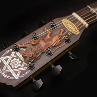 Blueberry Handmade Acoustic Guitar Dreadnought Jewish Motif - Alaskan Spruce and Mahogany Built to Order image 5