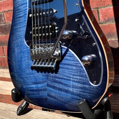 Vigier Excalibur Custom Mysterious Blue Flame Top Electric Guitar & Case image 3