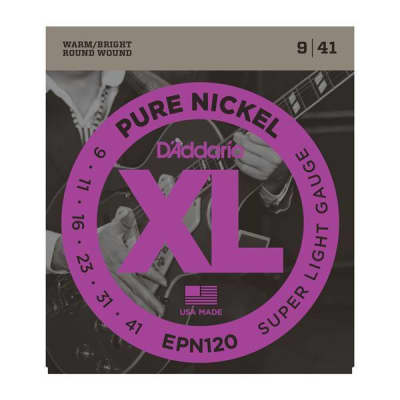 D'Addario EPN120 Pure Nickel Electric Guitar Strings, Super Light, 9-41 image 1
