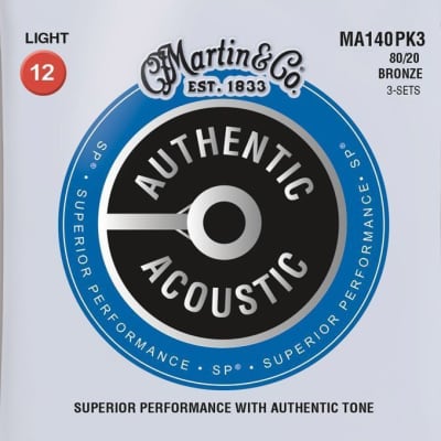 3 Pack Martin MA140 80/20 Bronze Light Acoustic Strings (12-54)