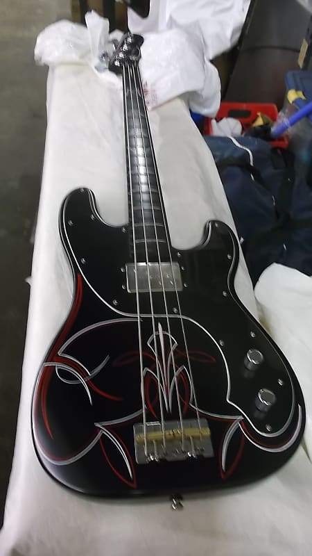 Partscaster Bass Tele style4 string old-school 2020 Black w/ Pinstriping image 1