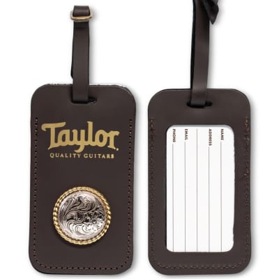 Taylor Leather Luggage Tag with Concho - Chocolate Brown, Gold Logo image 5