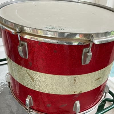 Ludwig Vintage 70's Ludwig Marching Snare Field Drum 17 x 11" Red Silver Sparkle image 6
