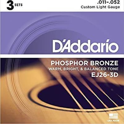 D'Addario EJ26-3D Phosphor Bronze, 11-52 Custom Light Guitar Strings - 3 Pack for sale