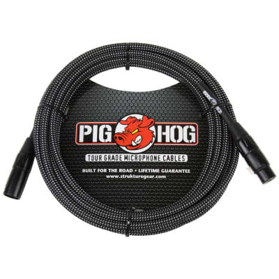 Pig Hog Black & White Woven Tour Grade Microphone Cable, 10ft XLR (PHM10BKW) (10-foot, 10')