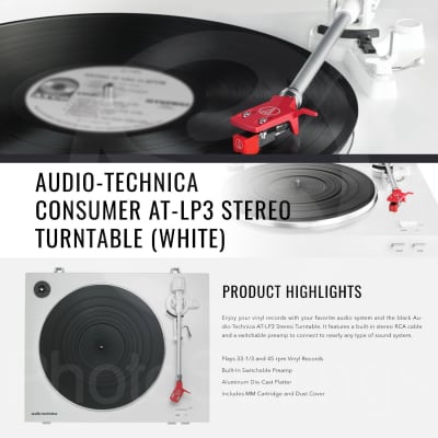 Audio-Technica Consumer AT-LP3 Stereo Turntable (White) with PreSonus Eris E3.5 Multimedia Reference Monitors (Pair) and Accessory Bundle image 2