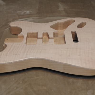 Unfinished Stratocaster Body Book Matched Figured Flame Maple Top 2 Piece Alder Back Chambered, Standard Tele Pickup Routes Arm Contour 3lbs 8.7oz! image 9