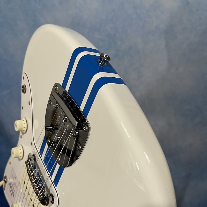 2023 Fender Japan Traditional II 60s Jazzmaster MIJ - Limited Competition  Olympic White with Blue Stripe and matching headstock