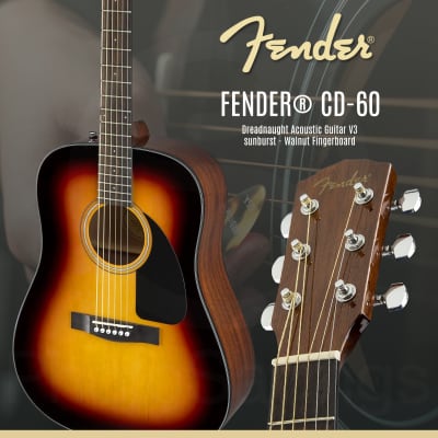 Fender CD-60 Dreadnought Acoustic Guitar Sunburst (V3) + Basic Bundle image 2