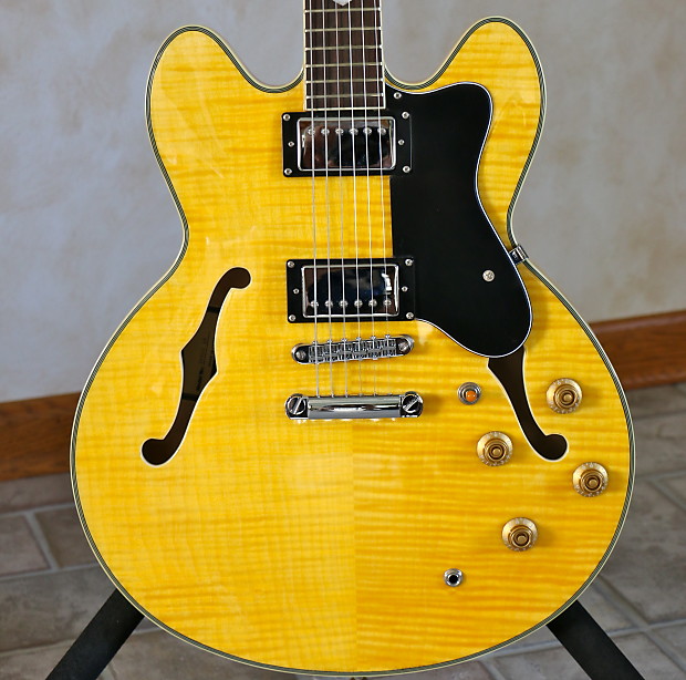 Xaviere XV-900 ES 335 Copy Flame Maple Vintage Amber | Reverb
