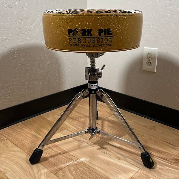Pork Pie Round Drum Throne in Leopard Top with Gold Sparkle Reverb