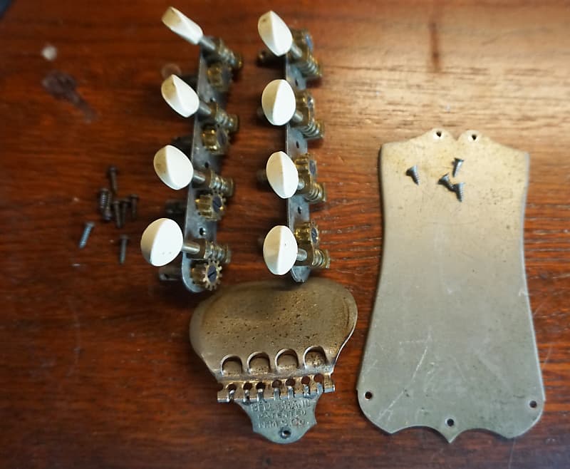 Vintage Mandolin Parts Bridge, Tuners & Headstock Plate “Bell Reverb