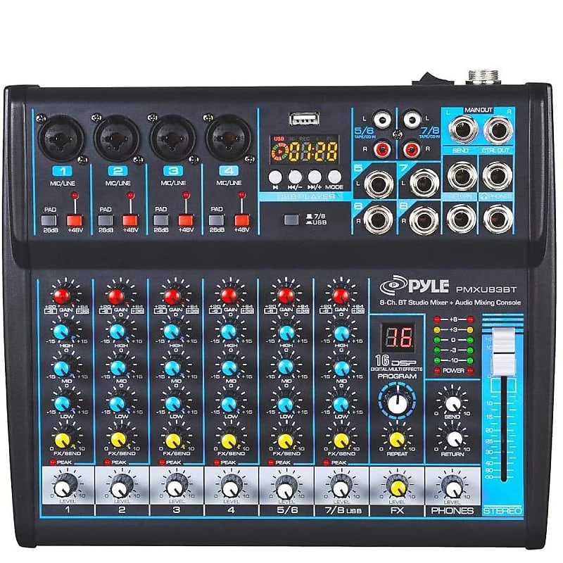 Professional Audio Mixer Sound Board Console Desk System Interface 8 Channel  Digital Usb Bluetooth Mp3 Computer Input 48V Phantom Power Stereo Dj Studio  Fx 16Bit Dsp Processor Pmxu83Bt, Black