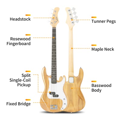 Glarry GP Electric Bass Guitar Burlywood image 7