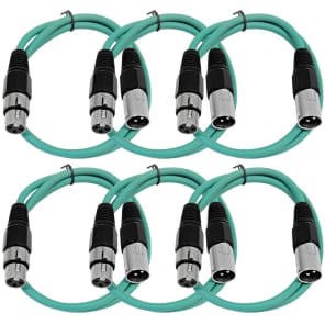 Seismic Audio SAXLX-3GREEN6 XLR Male to XLR Female Patch Cable - 3' (6-Pack)