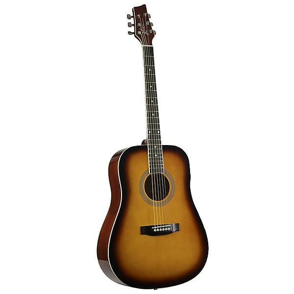 Kona K41TSB K41 Series Dreadnought 6 String Acoustic Guitar with Ebonized Hardwood Tobacco Sunburst