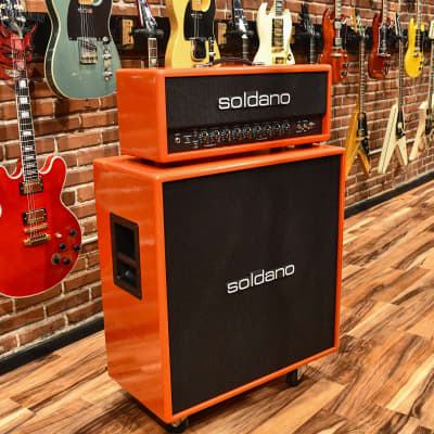 Soldano Custom Shop SLO100 100watt All Tube Head with Matching 4x12 Cab Red Sparkle Tolex W/ Black Grill and Black Chicken Head Knobs image 1