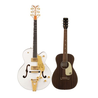 Gretsch G6136TG Players Ed Falcon Hollow Body 6-String Electric Guitar - Right-Handed (White) Bundle with Gretsch Jim Dandy Parlor Acoustic Guitar (Frontier Satin) image 1