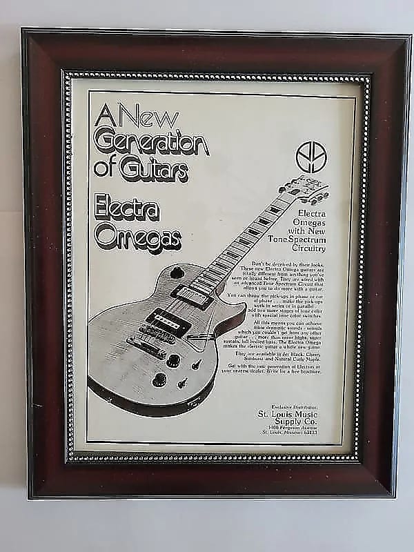 1976 Electra Guitars Promotional Ad Framed Electra Omega Les | Reverb
