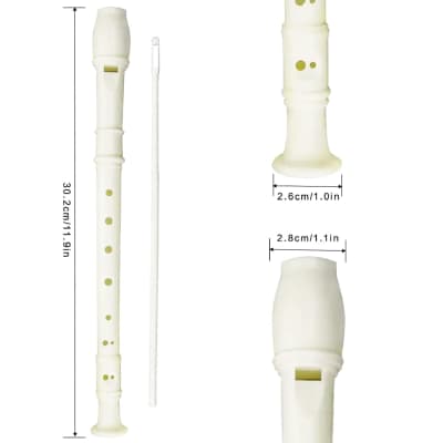 Soprano Recorder 8 Hole Classic German Style Descant Flute Musical Instruments + Cleaning Rod For Beginners Kids School Graduation Gift (White) image 2