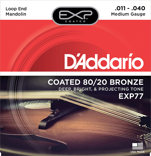 D'Addario EXP77 Coated 80/20 Bronze Mandolin Strings, Medium, 11-40 image 1