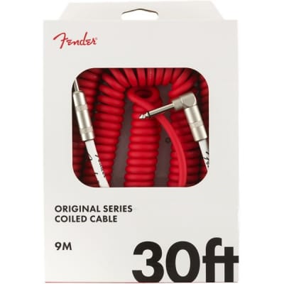 Fender Original Coiled Instrument Cable, Angled/Straight, 9.1m/30ft, Fiesta Red for sale