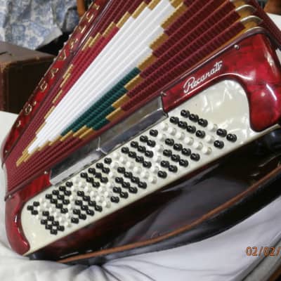 Vintage G. Cavalli 120 bass piano accordion 1970-1980 red and cream marble image 18